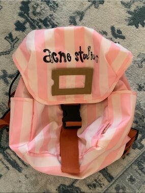 ACNE STUDIOS Pink and White Striped Backpack